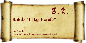 Bakálity Kunó névjegykártya